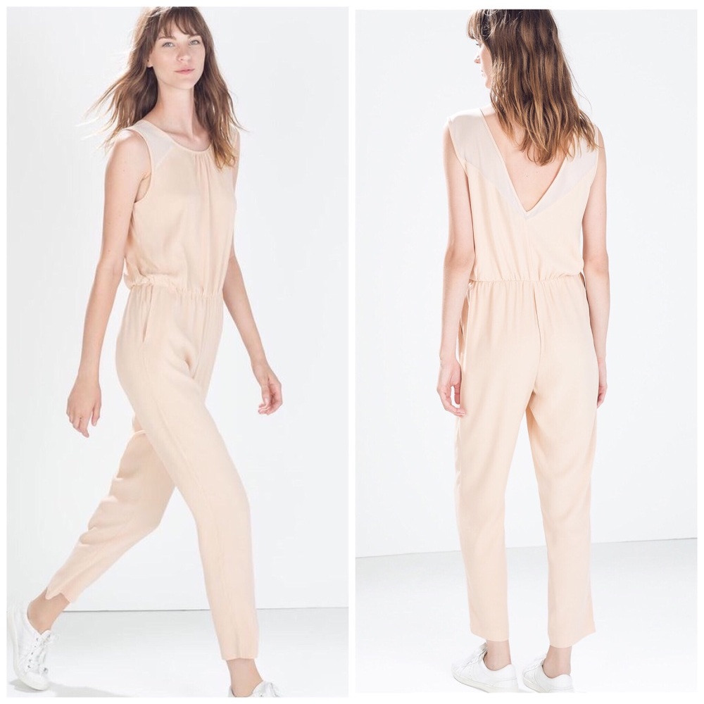 Zara • Blush Sleeveless Jumpsuit with Sheer Panels - Picture 2 of 8